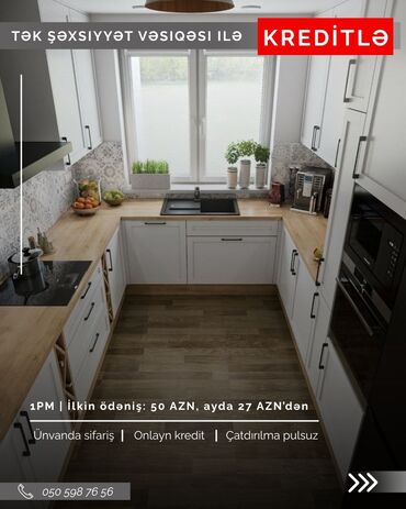 Sifarişlə mətbəx mebeli: Sifarişlə mətbəx dəsti, Özü çəkən petlələr, Sadə laminat, Kredit var, Pulsuz çatdırılma — 8