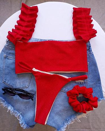 loreal mat karmin: Crveni ženski bikini set sa šljokičastim efektom. - Gornji deo — 1