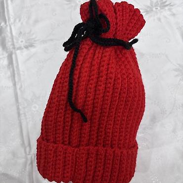 papaq modelləri: Qırmızı əl toxuması papaq - Material: qalın, yumşaq akril/əyri iplik — 3