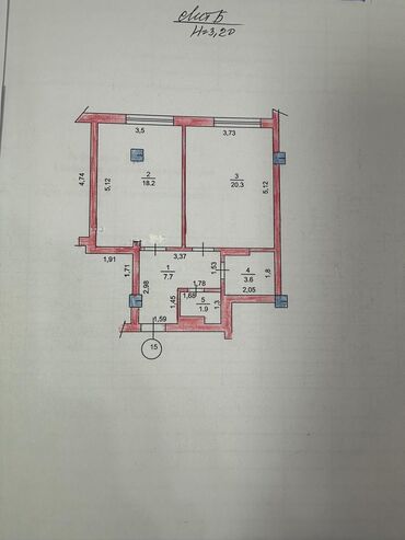 квартира анар: 1 комната, 52 м², 4 этаж, Старый ремонт