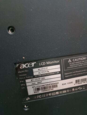манитор лос: Монитор, Acer, Колдонулган, 17" - 18"