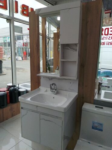 duş desti: Hamam üçün lavabo dəsti – kabinetli - Modern dizayn: ağ mərmər