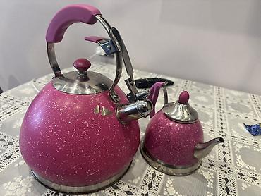 dəmlik: Çay dəsti, rəng - Çəhrayı, Metal — 3