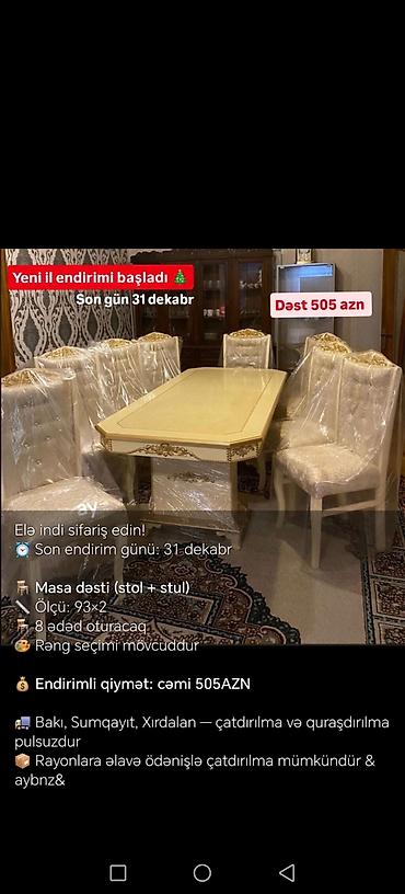 boya seti: Qonaq otağı üçün, Yeni, Açılmayan, Dördbucaq masa, 6 stul — 4