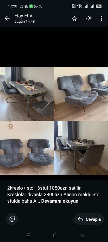 обеденный стол: 2kreslo+ stol+6stul 1050azn satilir. Kreslolar divanla 2800azn Alinan lalafo.az -da обеденный стол: 2kreslo+ stol+6stul 1050azn satilir. Kreslolar divanla 2800azn Alinan