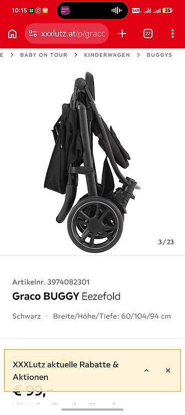 Gəzinti arabaları: Graco BUGGY EezeFold uşaq arabası - Rəng: qara - Ölçülər — 1