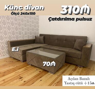 Masa və oturacaq dəstləri: Künc divan, Yeni, Açılan, Bazalı