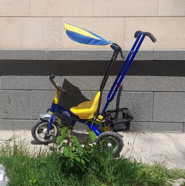трёхколёсный велосипед: Коляска, цвет - Желтый, Б/у