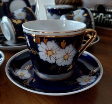 versace servis: Çay dəsti, rəng - Göy, Farfor, Versace, 12 nəfərlik, SSRİ