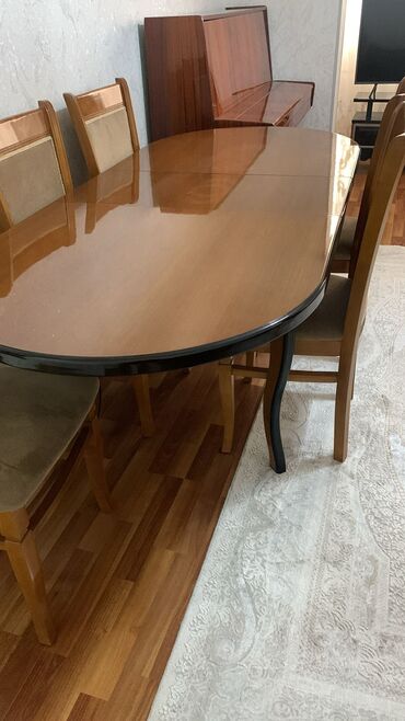 nerjaveka stol: Qonaq otağı üçün, İşlənmiş, Açılan, Oval masa, 8 stul