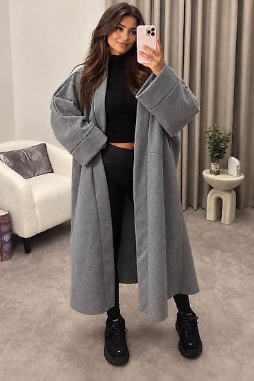 helanke sa krznom: Fa, Ženski oversize kaput bez kopčanja - Dugi, ravni kroj do članaka — 3