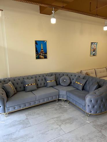 cester divani: L-şəkilli dəbli künc divan - Rəng: açıq boz (kül rəngi) - Üslub — 1