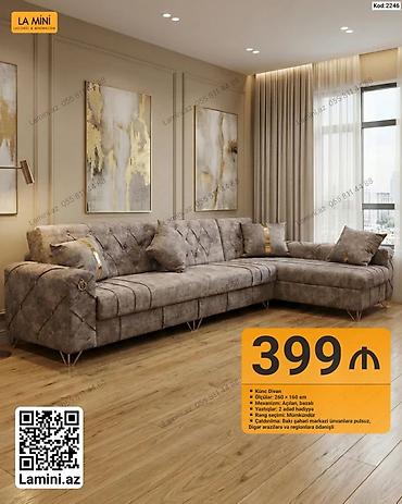 yasdiqlar: La Mini – Künc Divan (Kod: 2246) - Ölçülər: 260 × 160 sm - Mexanizm — 1