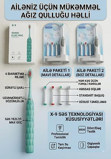 elektrikli fincan: X-9 Sonic Electric diş fırçası və ailə üçün ağız qulluq dəsti — 1