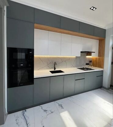 Sifarişlə mətbəx mebeli: Sifarişlə mətbəx dəsti, Özü çəkən petlələr, Sadə laminat, Kredit var, Rayonlara çatdırılma, Pulsuz çatdırılma — 26