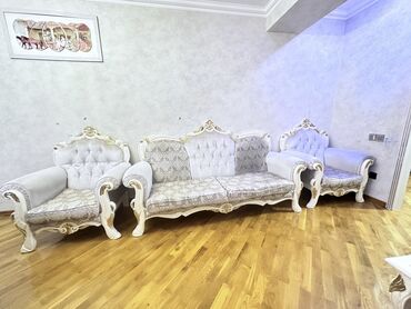 диван на кухню: Б/у, Классический диван, 2 кресла, Без подьемного механизма, Нераскладной