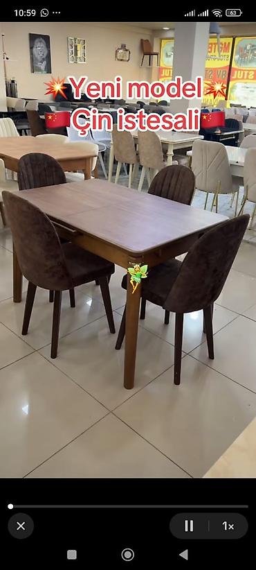 kidilo yemek masası: Mətbəx üçün, Yeni, Açılmayan, Dördbucaq masa, 4 stul — 1