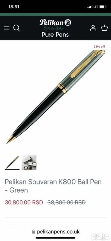 Ostali predmeti za umetnost i kolekcionarstvo: Vintage originalna Pelikan hemijska olovka Crna i zeleno crna Ulozak — 11