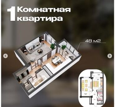 квартира робочи городок: 1 комната, 48 м², Элитка, 16 этаж, ПСО (под самоотделку)