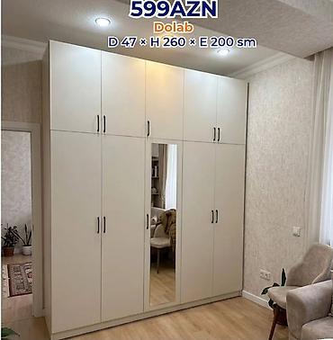 hamam asilqani: Dolab – 6 qapılı, güzgülü model Ölçülər: D 47 × H 260 × E 200 sm Rəng — 1