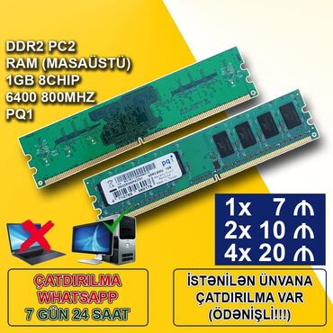 ddr2 ram: Operativ yaddaş (RAM) 1 GB, < 1333 Mhz, DDR2, PC üçün, İşlənmiş