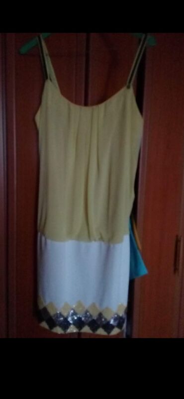 bela elegantna haljina: M (EU 38), L (EU 40), bоја - Žuta, Večernji, maturski, Na bretele