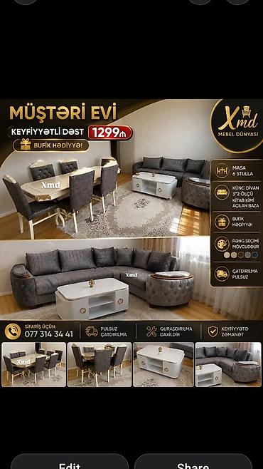 ucuz kunc divan: “Müştəri evi” mebel dəsti – Xmd Mebel Dünyası Komplekt: - Masa + 6 — 1