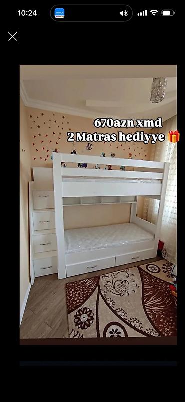 İki mərtəbəli uşaq çarpayısı – ağ rəngdə, funksional dizayn: - Yuxarı lalafo.az -da İki mərtəbəli uşaq çarpayısı – ağ rəngdə, funksional dizayn: - Yuxarı