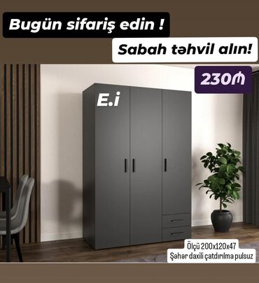 duz corek: Yeni, 3 qapılı Düz dolab, Şifonyer