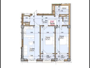 3 комнатная квартира 104 серии бишкек: 3 комнаты, 85 м², Элитка, 7 этаж, ПСО (под самоотделку)