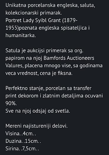 pehar za poklon: Satula engleska unikatna 1930 do 1950 g.Crown Staffordshire aukcijski — 2