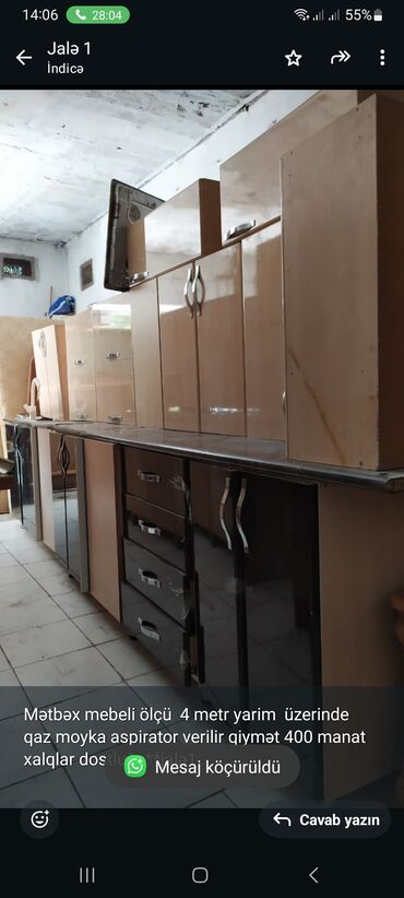 Divanlar: Mətbəx mebeli ölçü 4 metr yarim üzerinde qaz moyka aspirator verilir