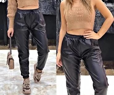 oversize şalvar: Qadınlar üçün qara rəngli şalvar - Material: dəri effektli — 1