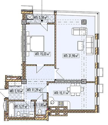 127: 2 комнаты, 88 м², Асанбай мкр Элитка, 6 этаж, ПСО (под самоотделку) — 2