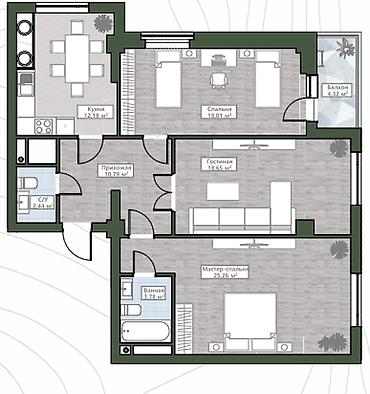 кв 3: Строится, Элитка, 3 комнаты, 95 м² — 2
