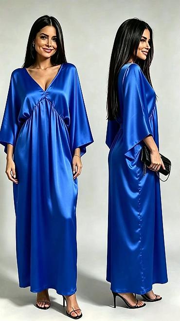 baletanke devojcice: Duga satenska haljina sa V‑izrezom i širokim kimono rukavima - Model — 6