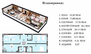 12: 3 комнаты, 131 м², Элитка, 12 этаж, ПСО (под самоотделку) — 2