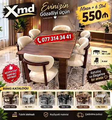 Masa + 6 stul dəsti - Ölçü: masa 90 x 160 sm - Komplekt: 1 masa + 6