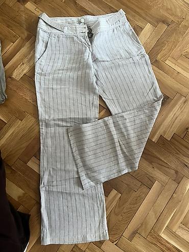 ugg cizme sa grejacima: Ženske PS FASHION pantalone u svetlosivoj boji sa finim vertikalnim — 1