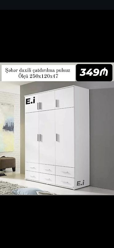 x hemstr: Ağ rəngdə geniş geyim dolabı - Ölçü: 250 x 120 x 47 sm (şəkildə — 1