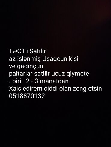 uwaq dunyasi: Uşaq, kişi və qadın üçün paltarlar satılır. Az işlənmiş geyimlər lalafo.az -da uwaq dunyasi: Uşaq, kişi və qadın üçün paltarlar satılır. Az işlənmiş geyimlər