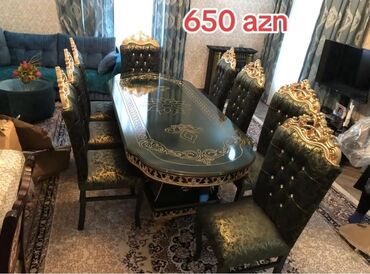 Masa və oturacaq dəstləri: Qonaq otağı üçün, Yeni, Açılmayan, Oval masa, 6 stul