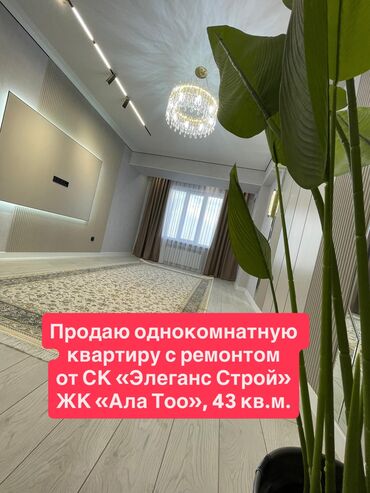 продаю дом в ала тоо: 1 комната, 43 м², Элитка, 6 этаж, Дизайнерский ремонт