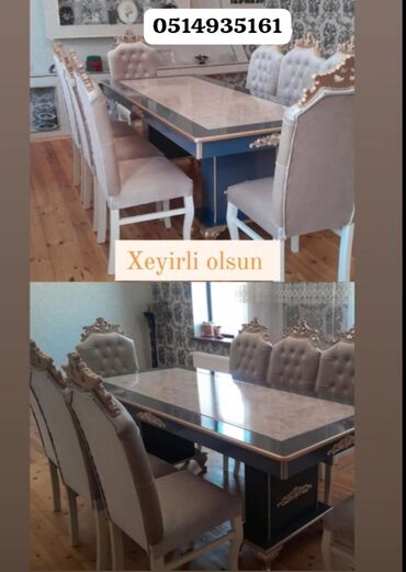 usaq stol stulu: Qonaq otağı üçün, Yeni, Açılmayan, Dördbucaq masa, 6 stul, Azərbaycan