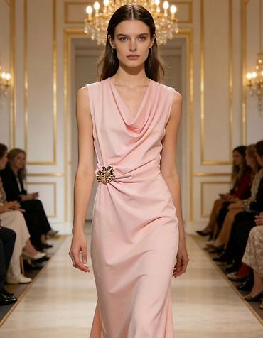 Haljine: Elegantna večernja haljina bez rukava sa drapiranim kaskadnim izrezom — 1