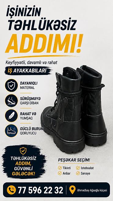 qara botinkalar: Peşəkarlar üçün təhlükəsizlik iş ayaqqabıları 1ci ayaqqabi-30 AZN2ci — 3