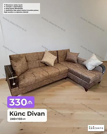 Ev üçün mebel: Künc divan – 240×150 sm - Mekanizm: açılan, bazalı (yataq funksiyası — 1