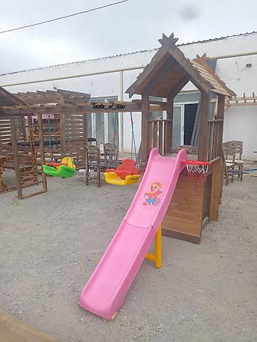işlənmiş mebelər: Taxta uşaq oyun kompleksi – həyət və bağ üçün Məhsul təsviri: - Təbii — 2