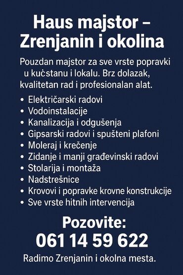Majstori za razne popravke: Haus majstor – Zrenjanin i okolina Pouzdan majstor za sve vrste — 3