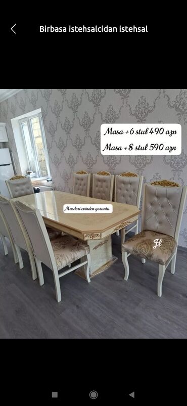 Masa və oturacaq dəstləri: Qonaq otağı üçün, Yeni, Açılmayan, Dördbucaq masa, 6 stul -da lalafo.az — 6 Masa və oturacaq dəstləri: Qonaq otağı üçün, Yeni, Açılmayan, Dördbucaq masa, 6 stul — 6